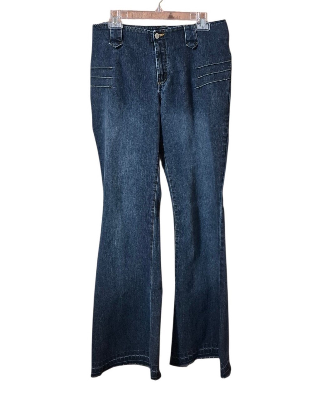 No Boundaries Stretch Dark Blue Stretch Wide Flare Belt Loop Button Zip 13 EUC